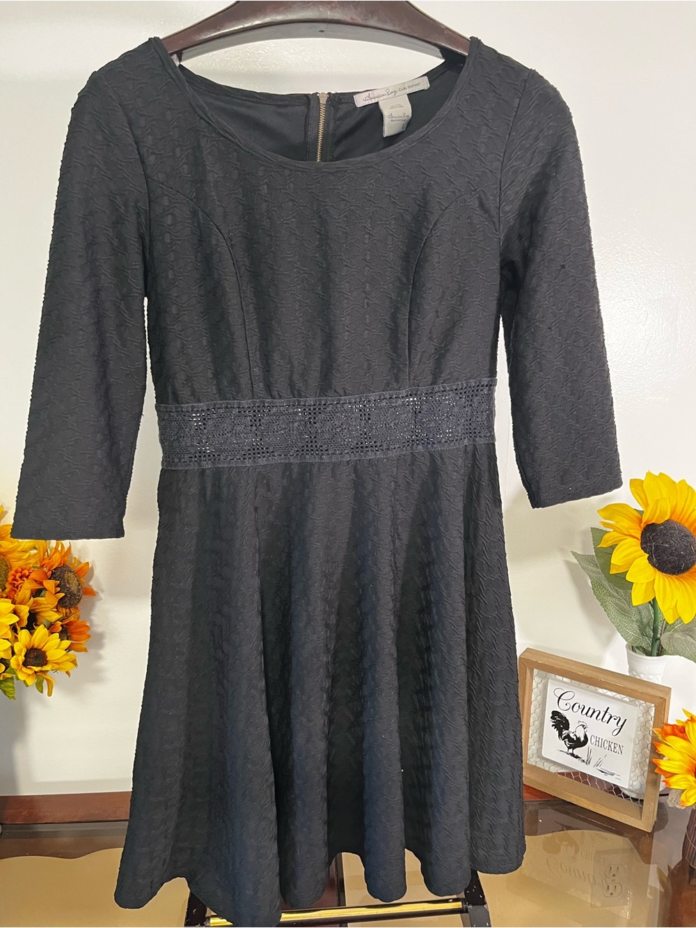 American Rag Cie Black Textured Fit & Flare Dress Size L